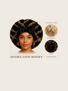 Luxury Double Satin Bonnet | Silk Sleep Cap | Black & Champagne | Regular & XL